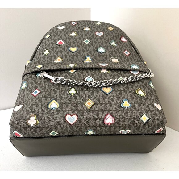 New Michael Kors Slater Medium Printed Signature Logo Backpack Olive - Picture 3 of 7